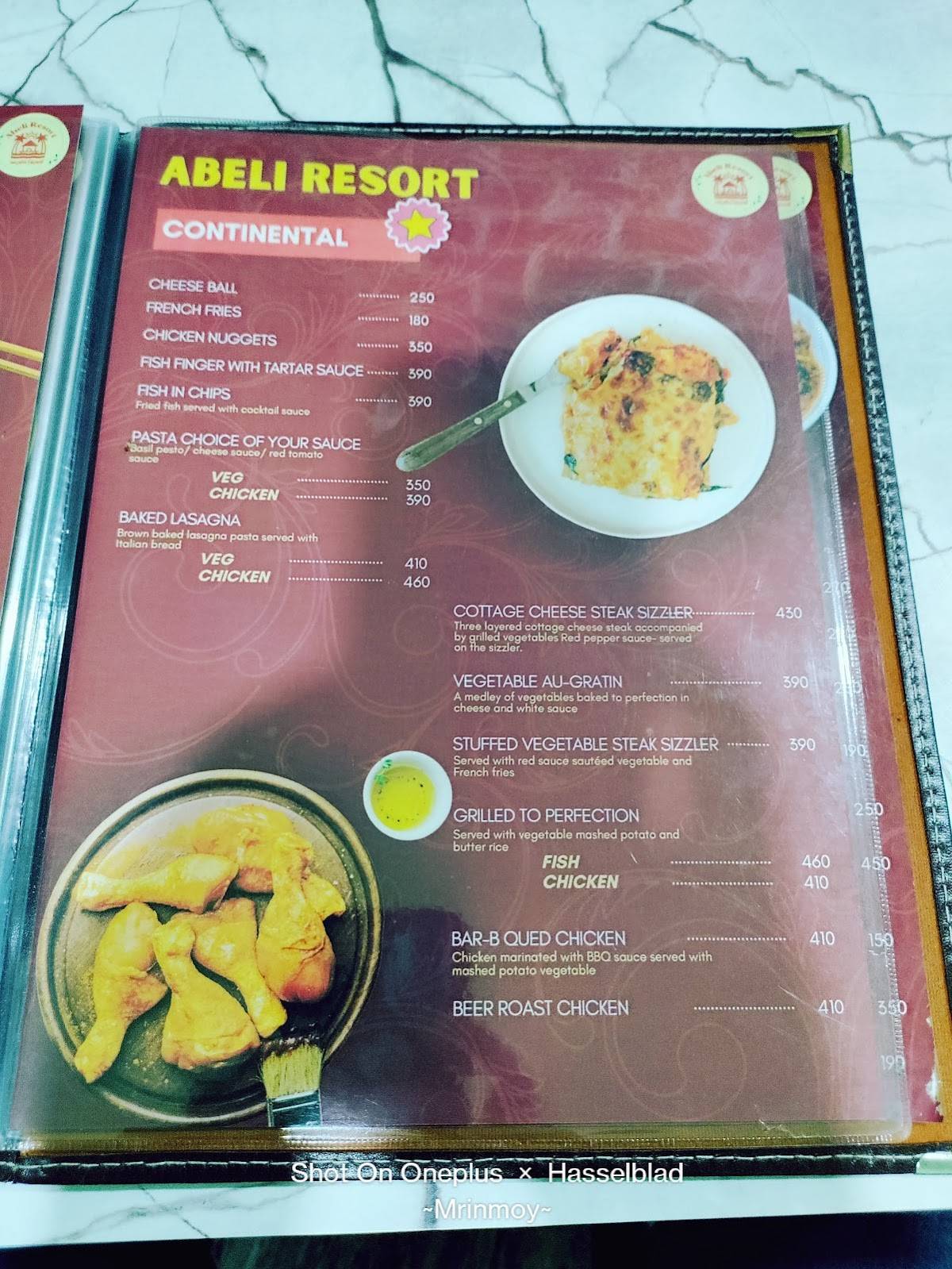 Abeli Resort menu
