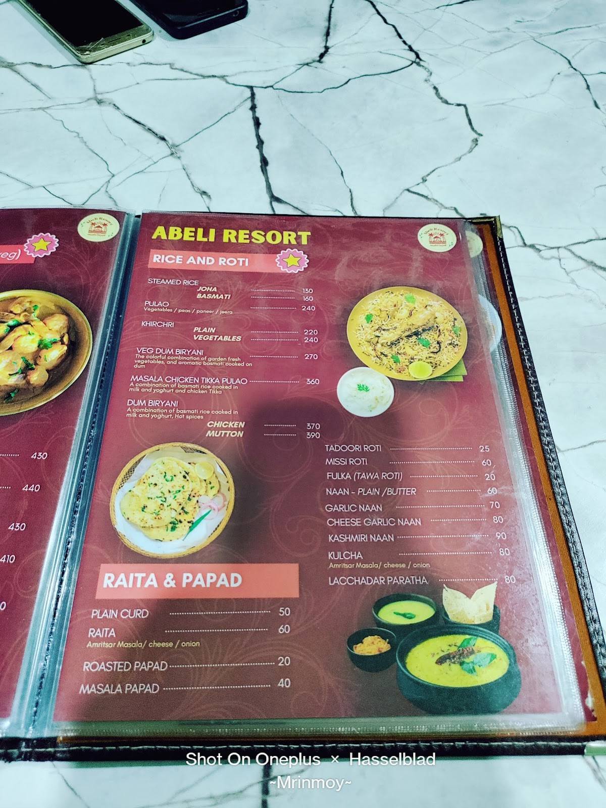 Abeli Resort menu