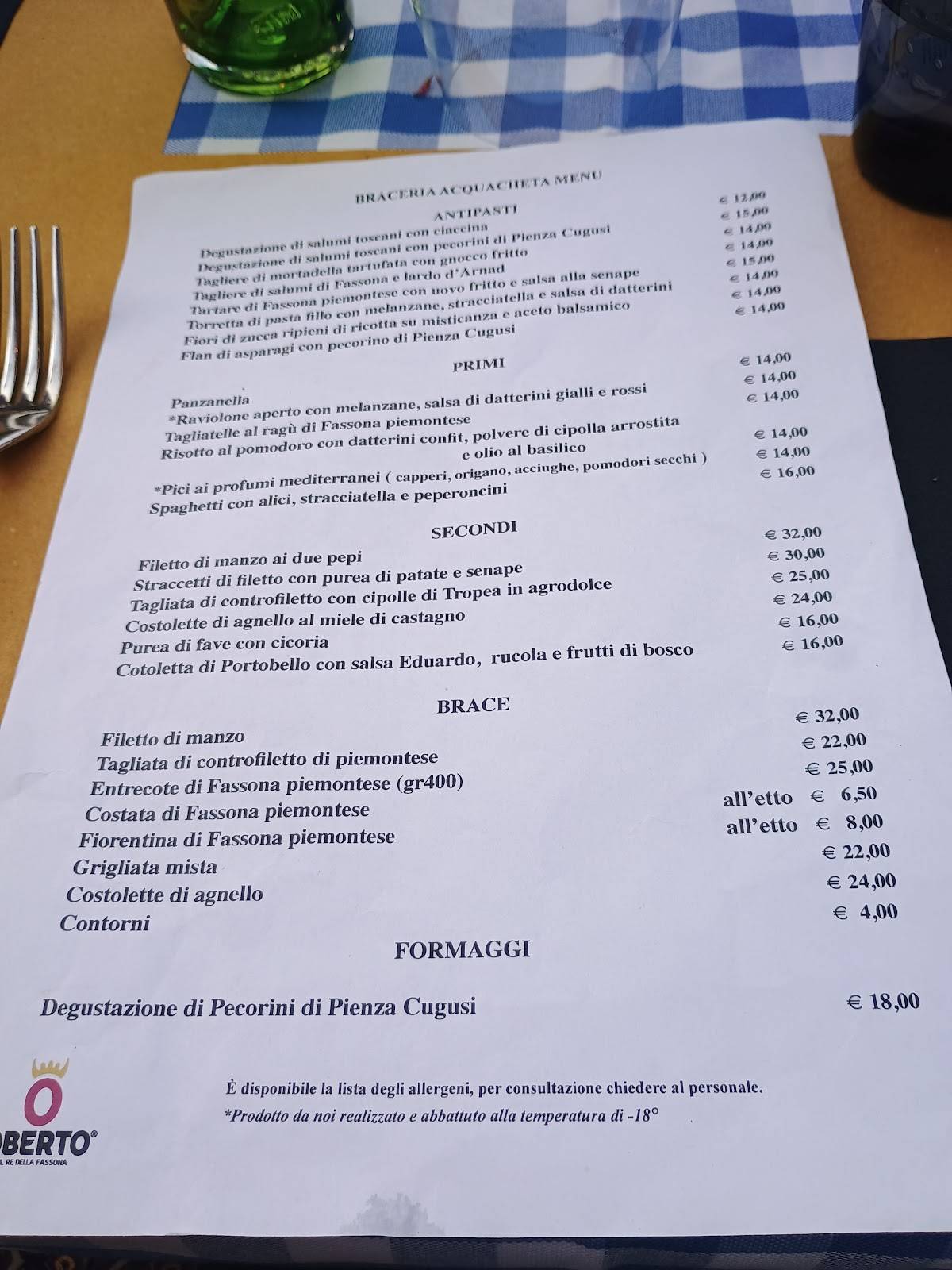 Menu di Acquacheta 