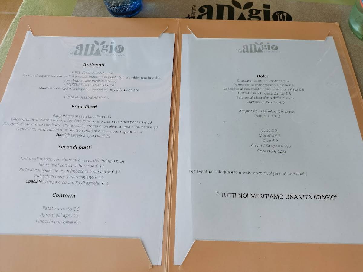 Menu di Adagio Ristorante Agriturismo - tra Fano e Pesaro 
