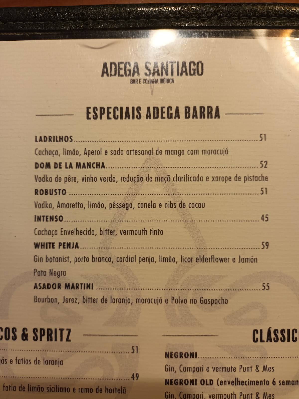 Adega Santiago Barra - Rio de Janeiro cardápio