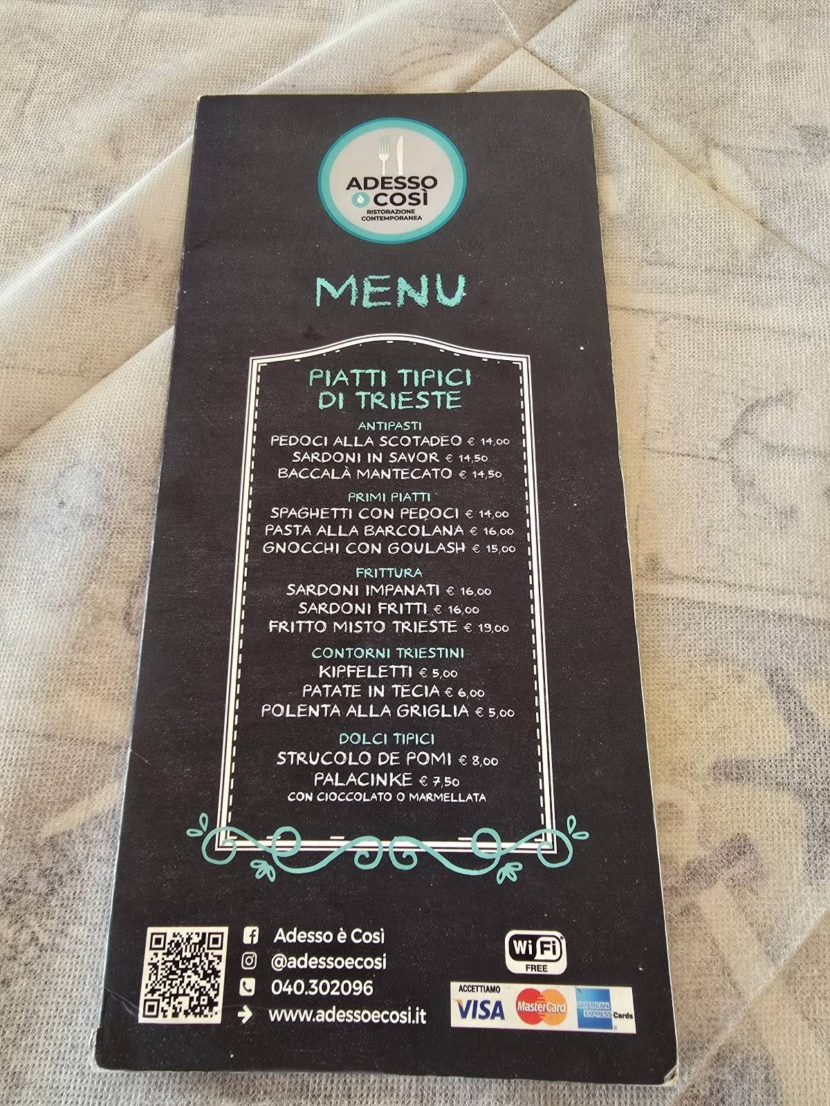 Menu di Adesso è Così Ristorante-Trattoria del Mare 