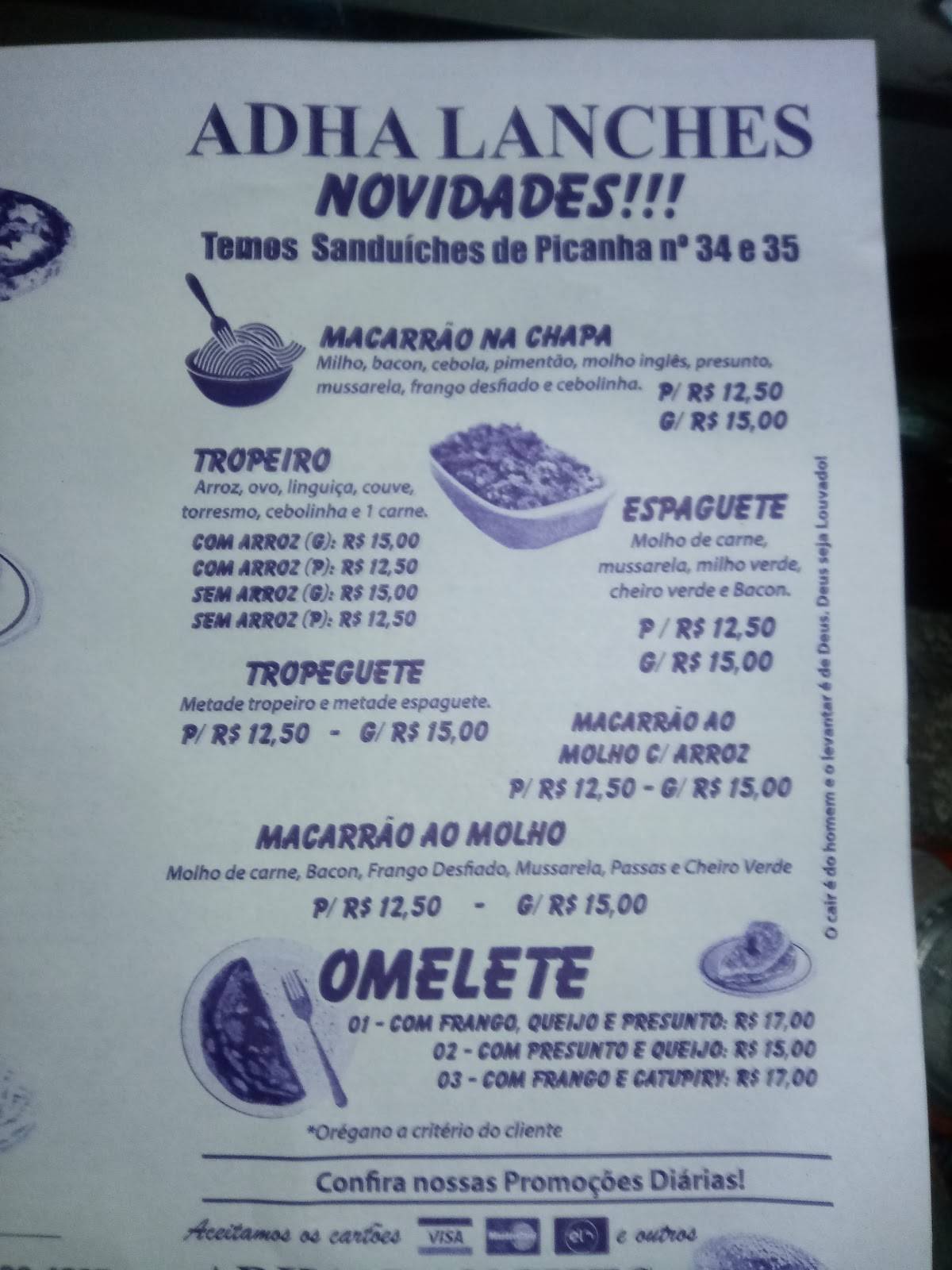 Adha Lanches cardápio
