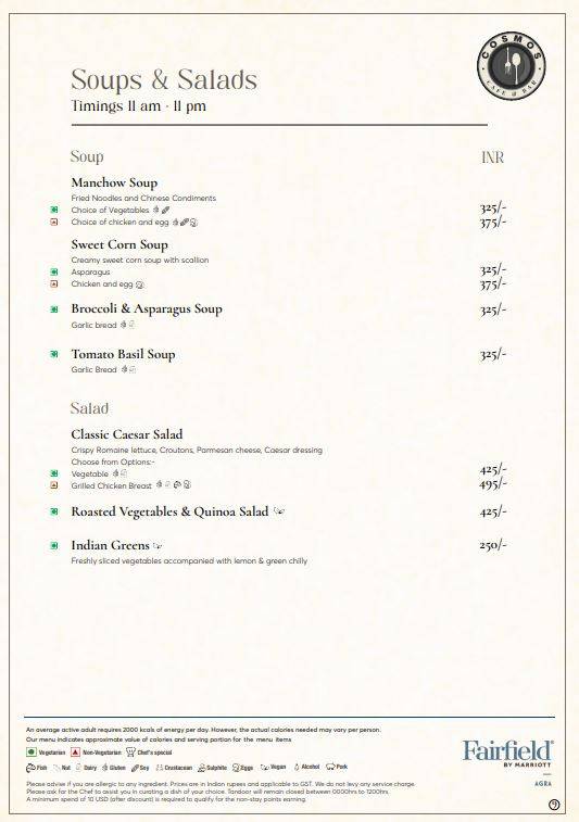 Cosmos Café and Bar menu