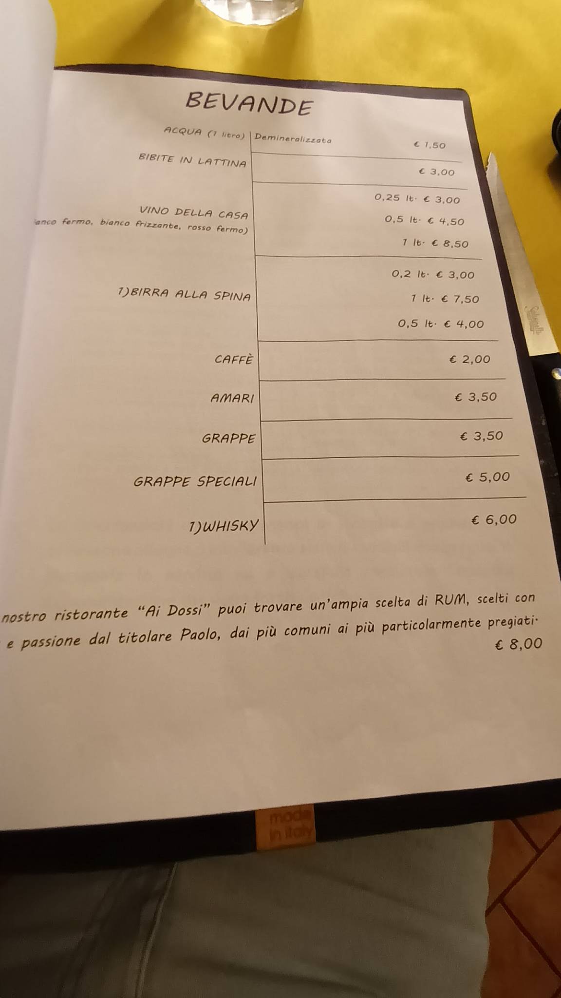 Menu di Ai Dossi Ristorante Albergo 