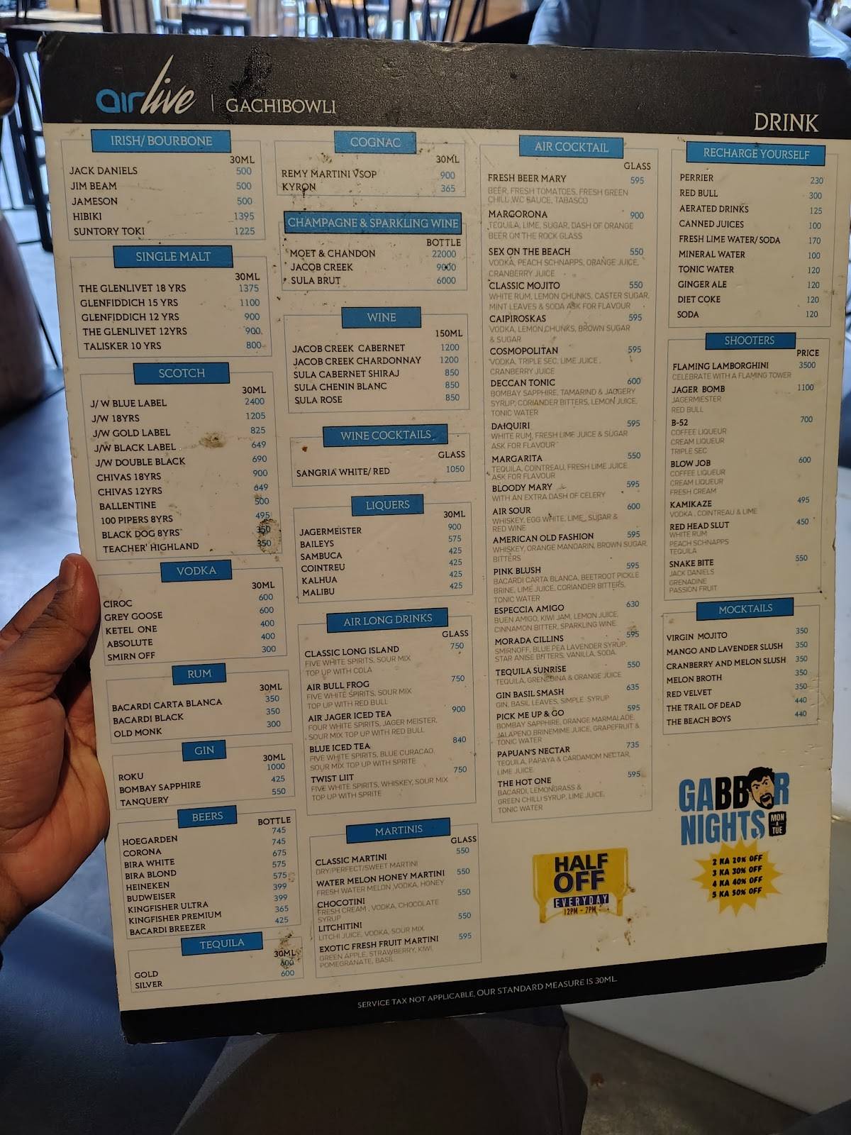 Air Live Gachibowli menu