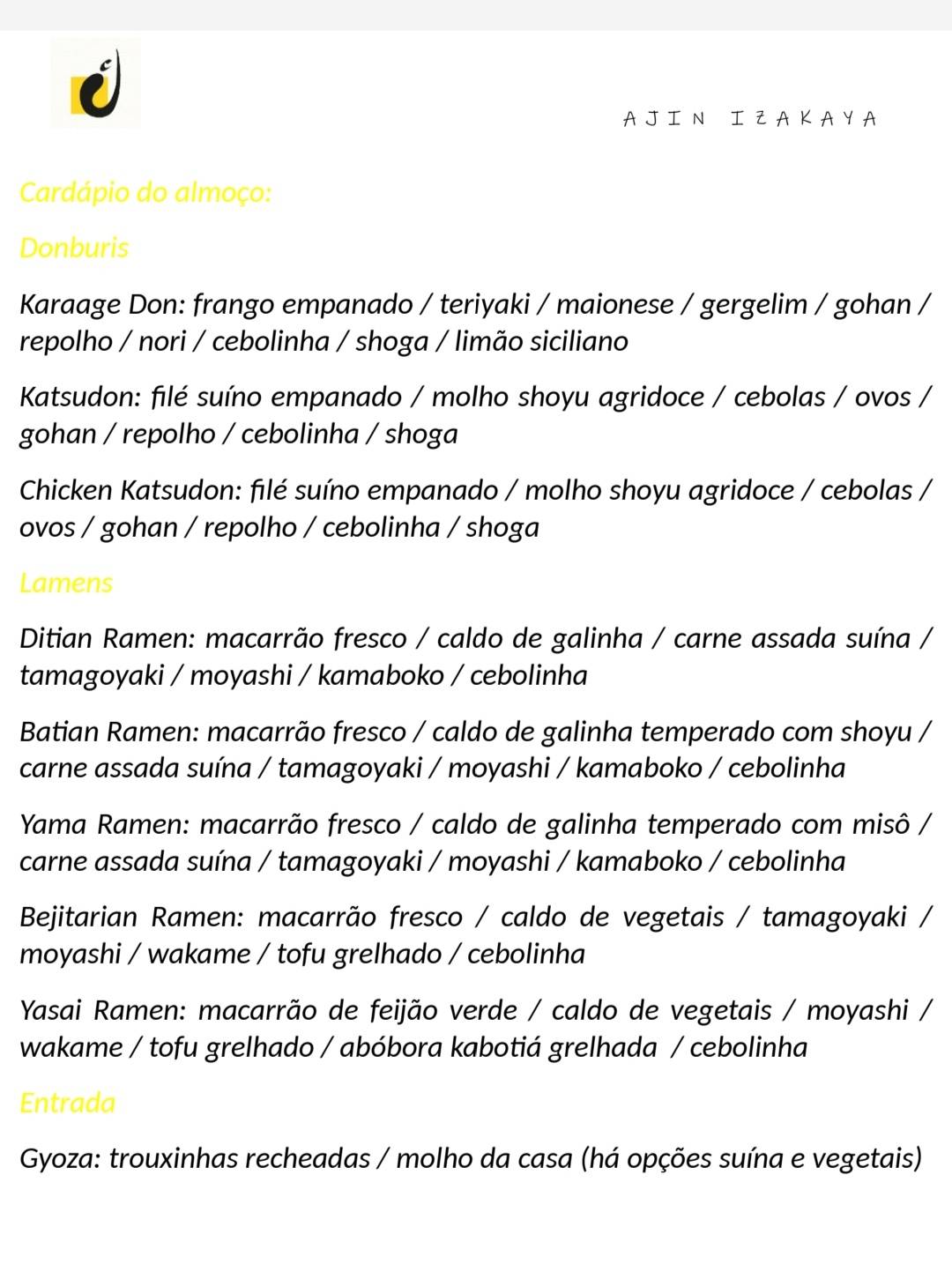 Ajin Izakaya cardápio