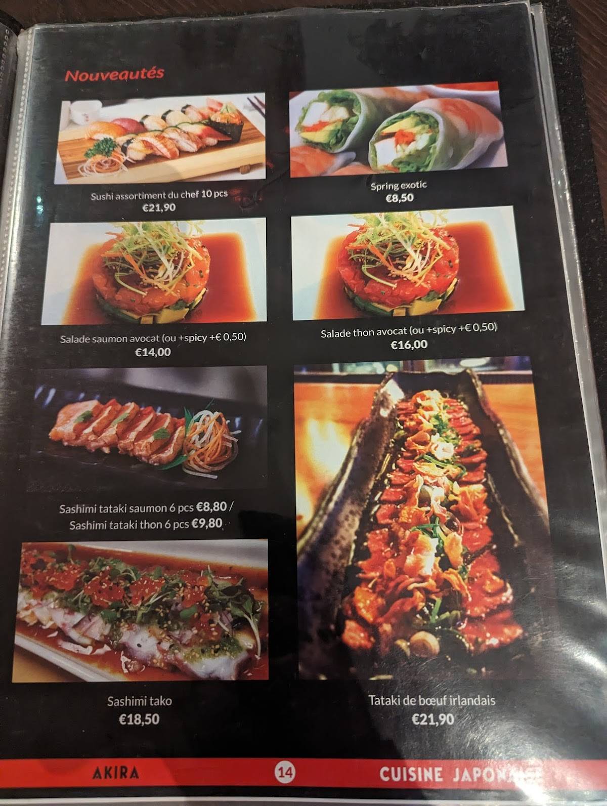 Menu de Akira - Cuisine Japonaise