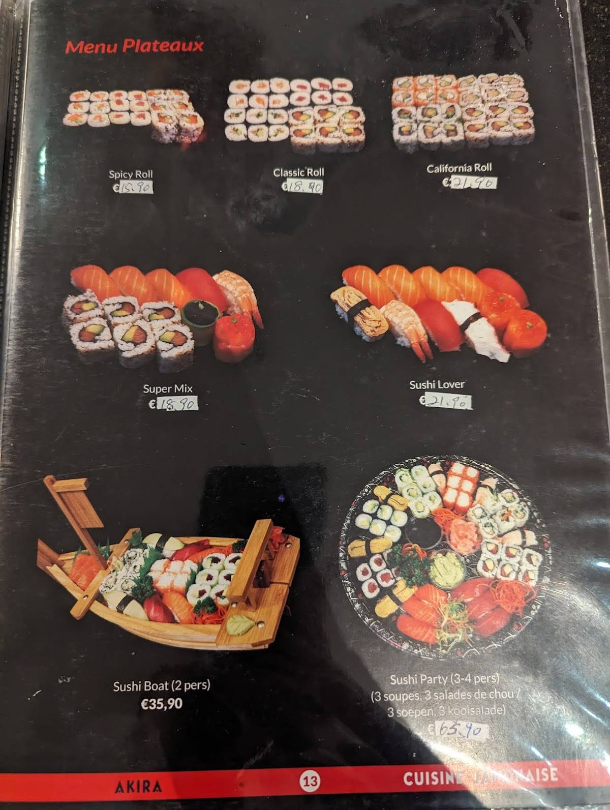 Menu de Akira - Cuisine Japonaise