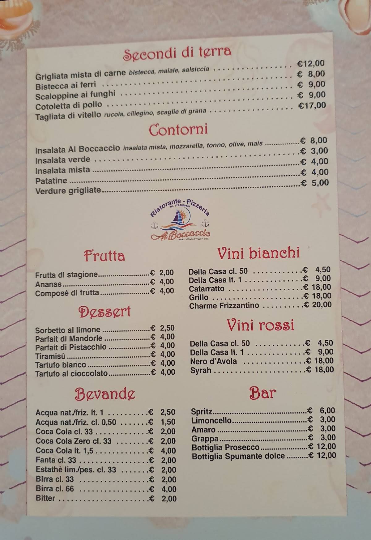 Menu de Al Boccaccio al Capone Pizzeria Ristorante