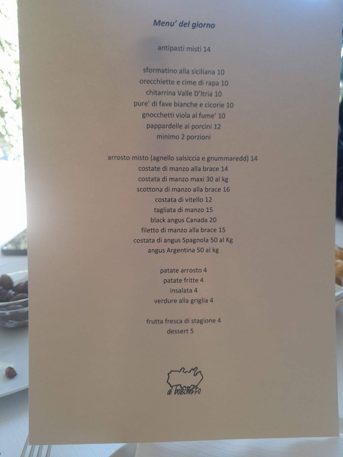 Menu di Al Boschetto 
