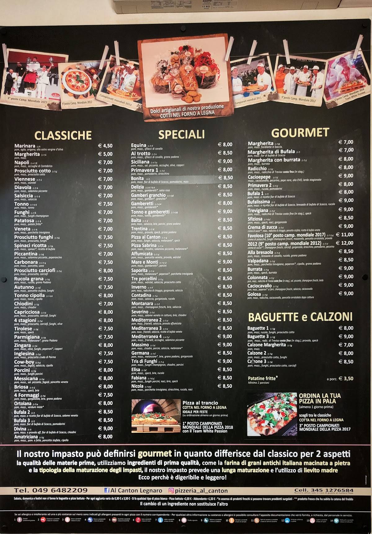 Menu di PIZZERIA AL CANTON 