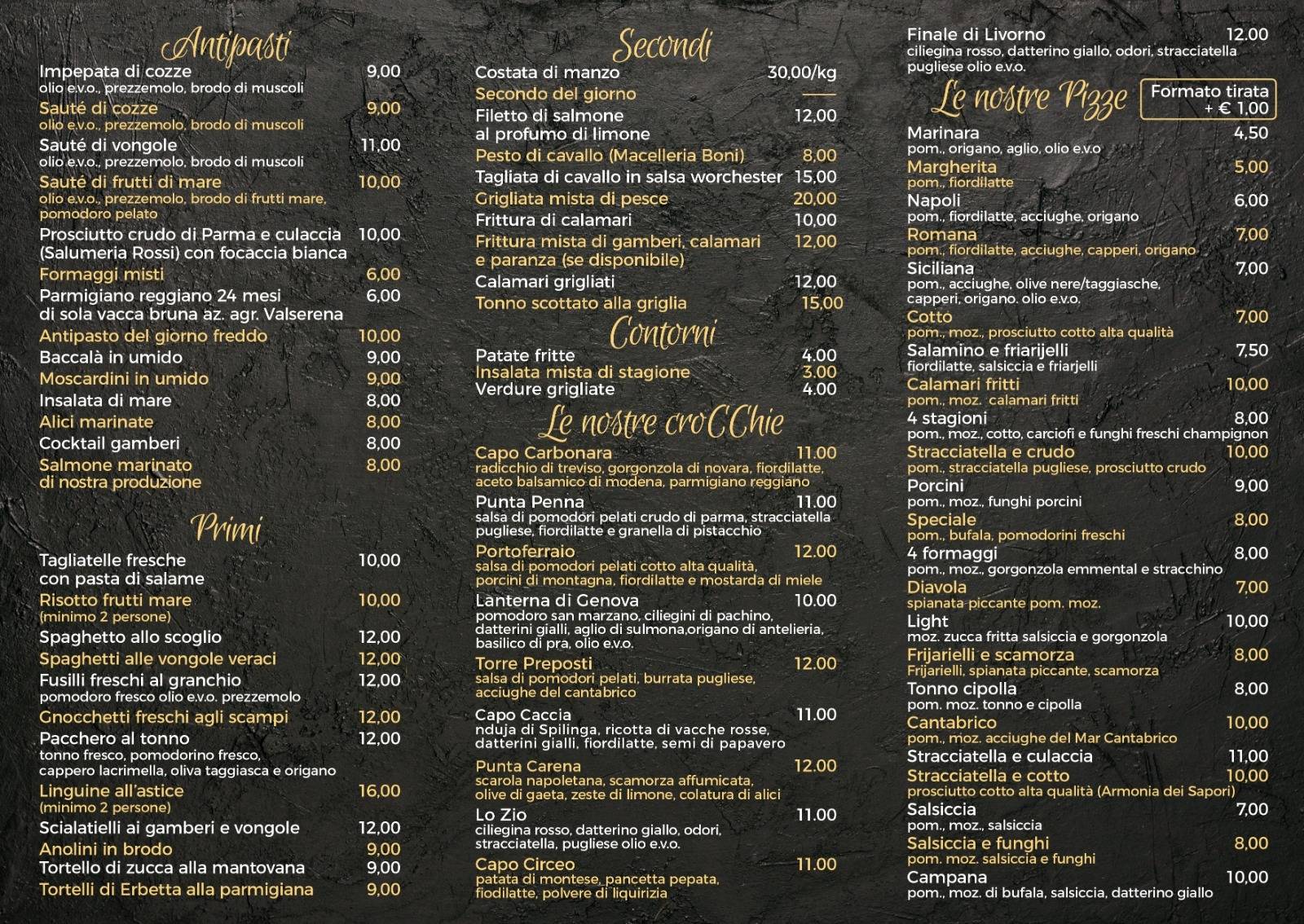 Menu di Al Faro 