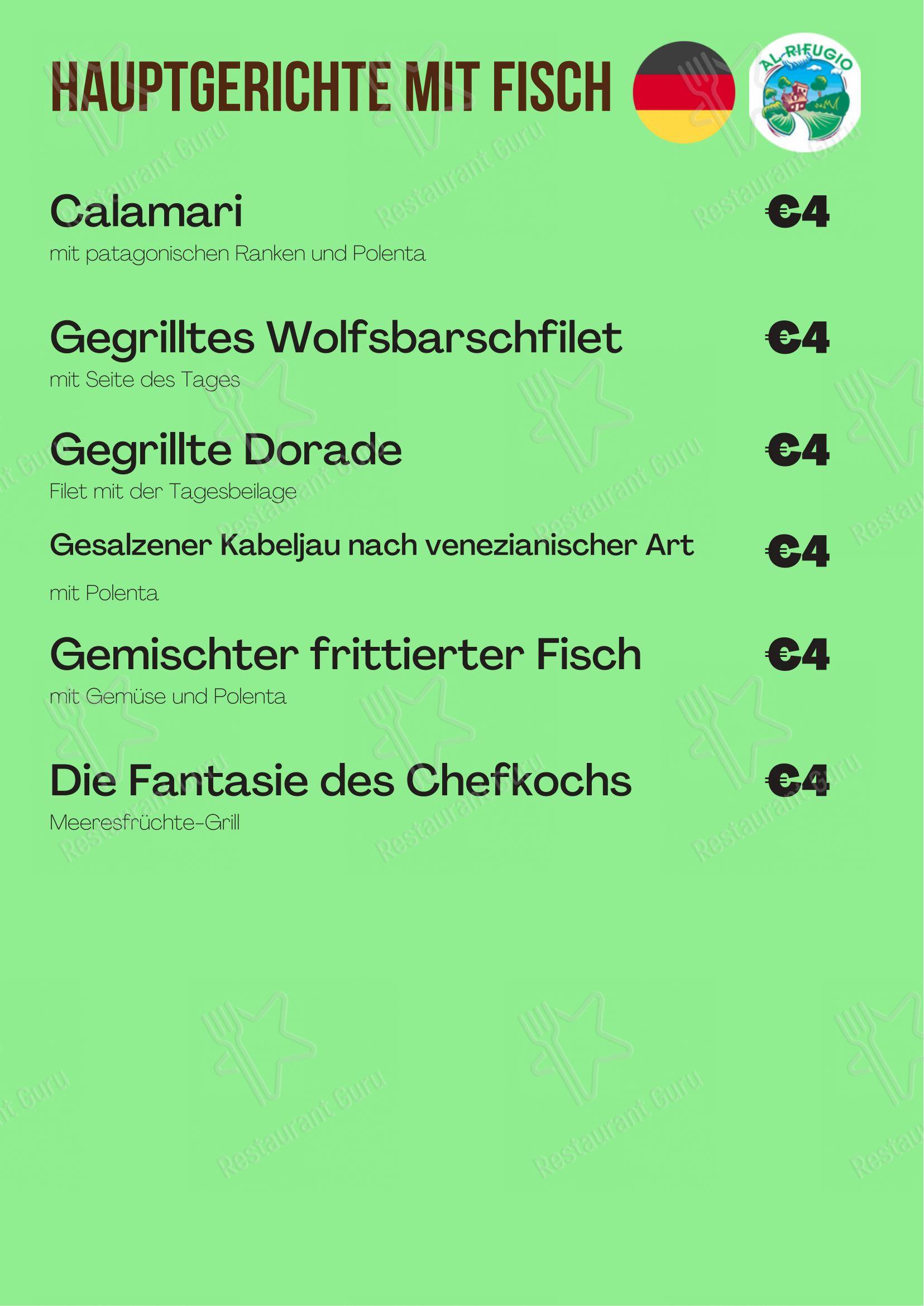 Al Rifugio in Zoppola - 菜单