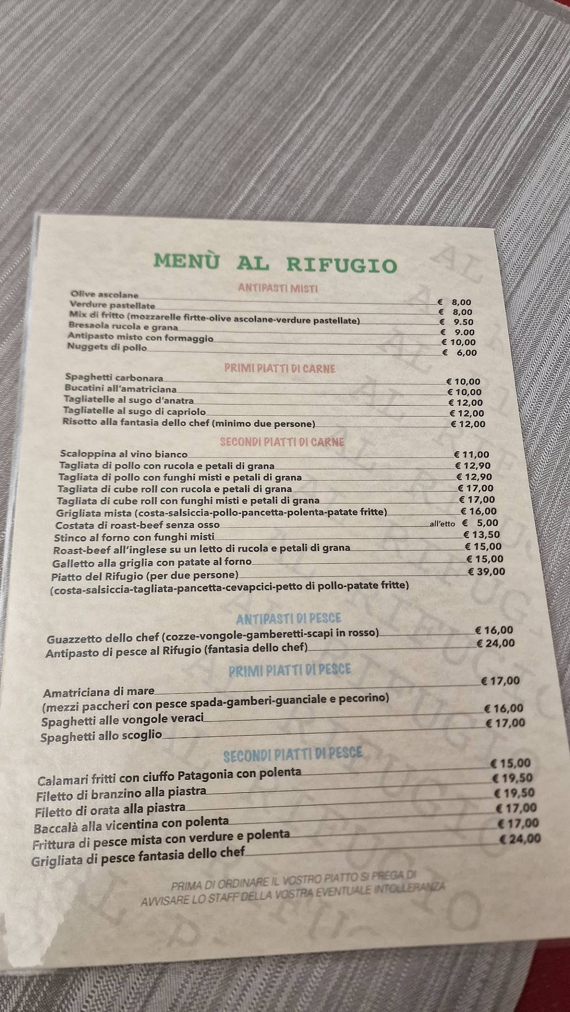 Menu di Al Rifugio 