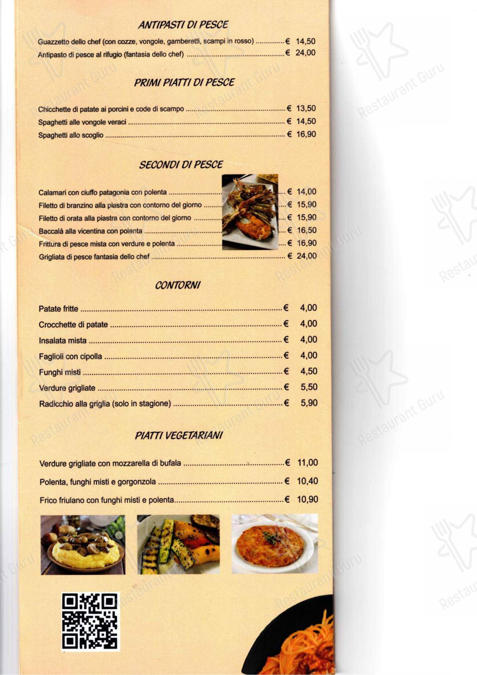 Menu per Al Rifugio ristorante