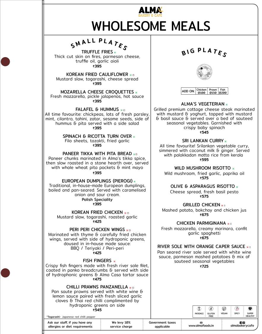 Alma Bakery & Cafe Noida sector 104 menu