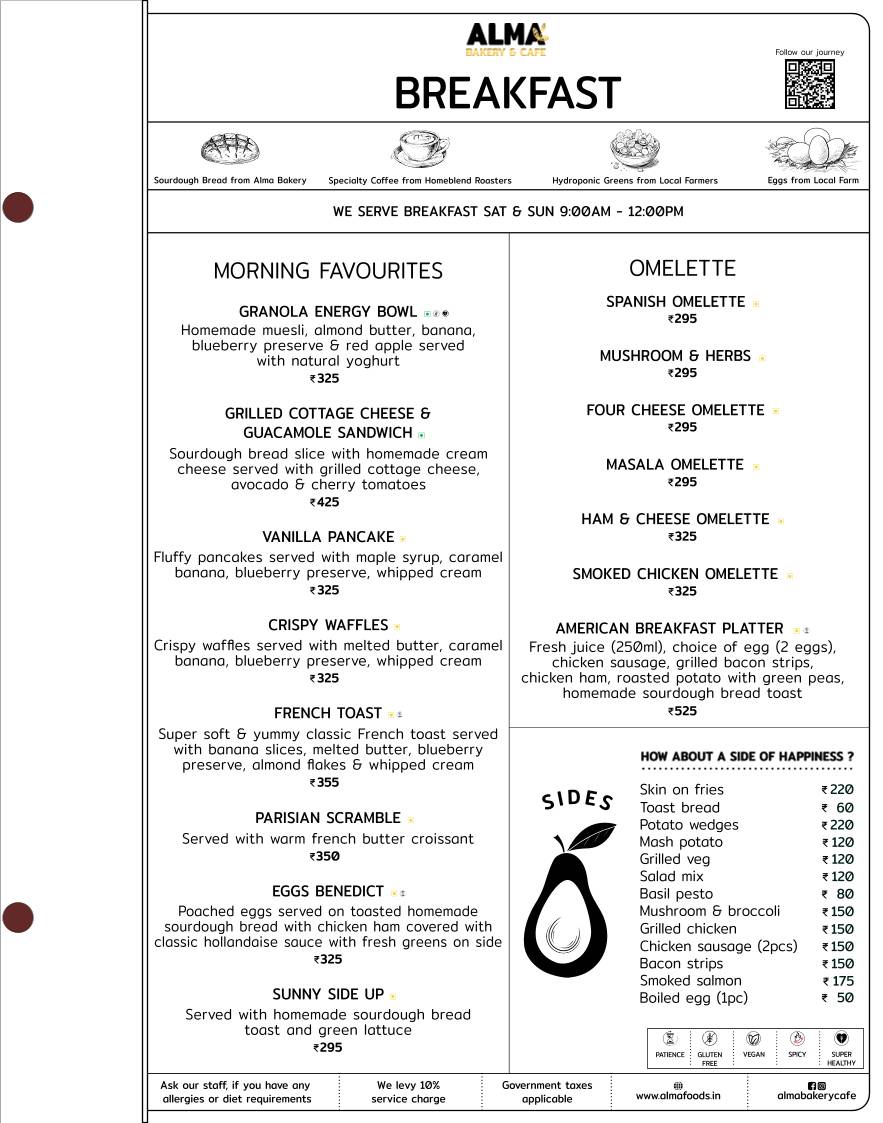 Alma Bakery & Cafe Noida sector 104 menu