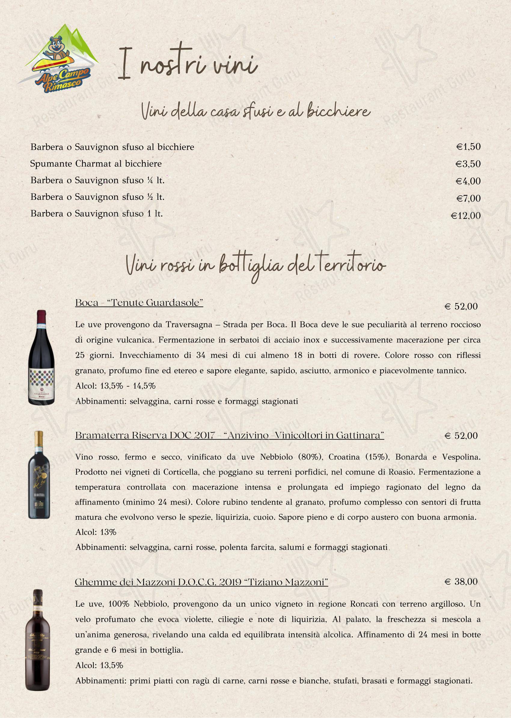 Alpe Campo Rimasco in Rimasco - Menu bar