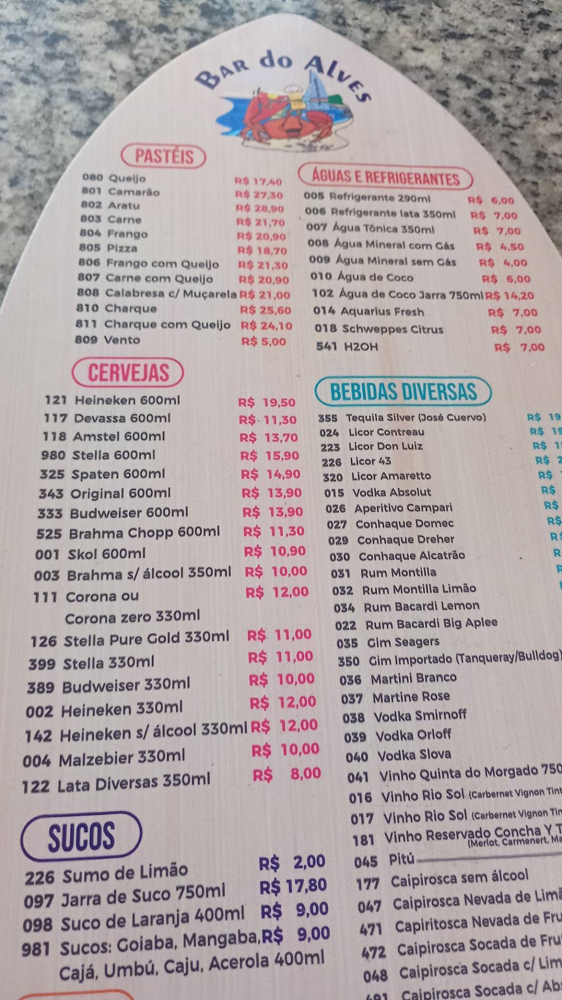 Bar do Alves cardápio