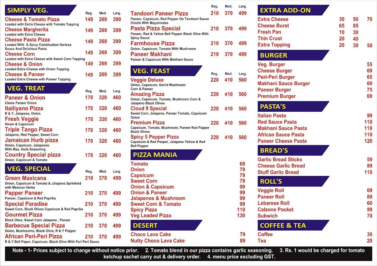 Amazing Pizza Sitapur menu