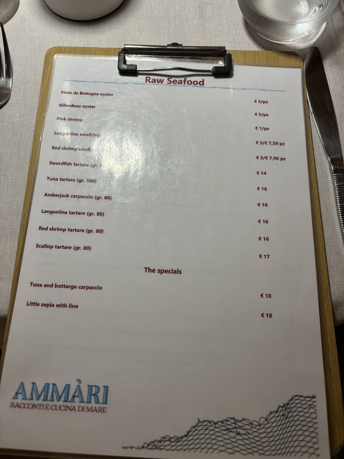 Menu di Ammàri - Racconti e Cucina di Mare 