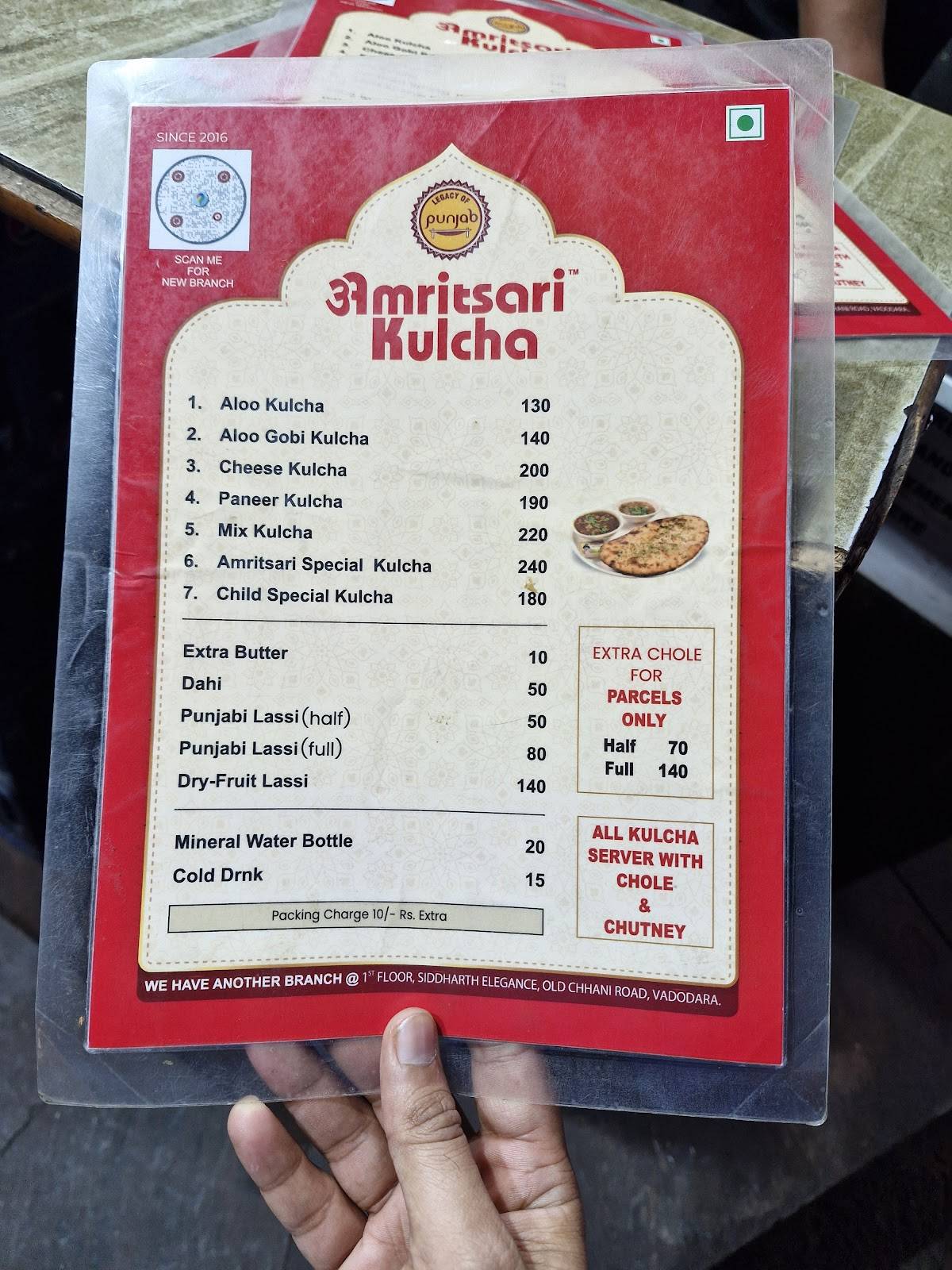 Amritsari Kulcha menu
