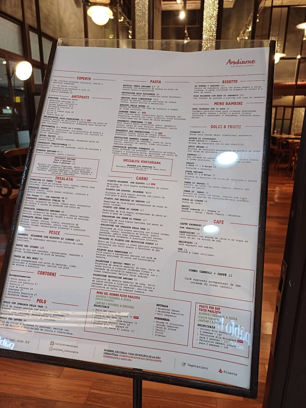 Andiamo (Shopping Pateo Paulista) cardápio