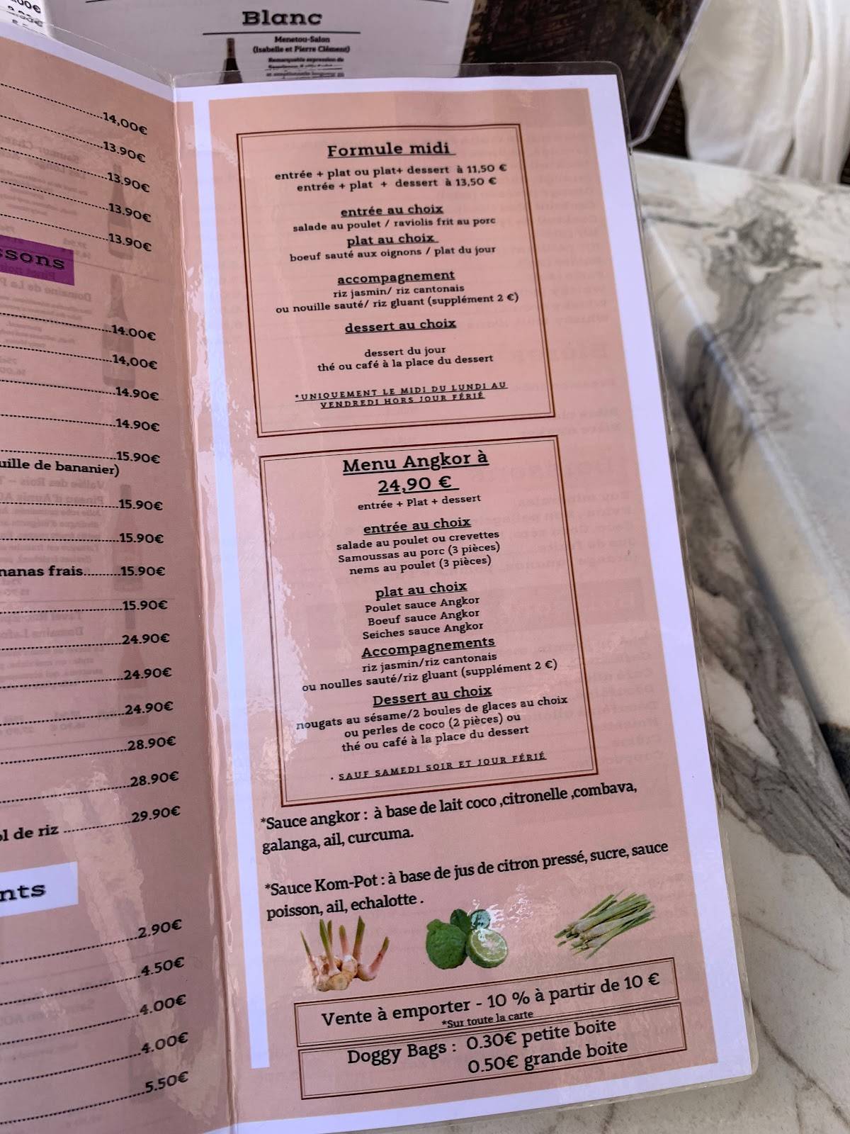 Menu de Angkor