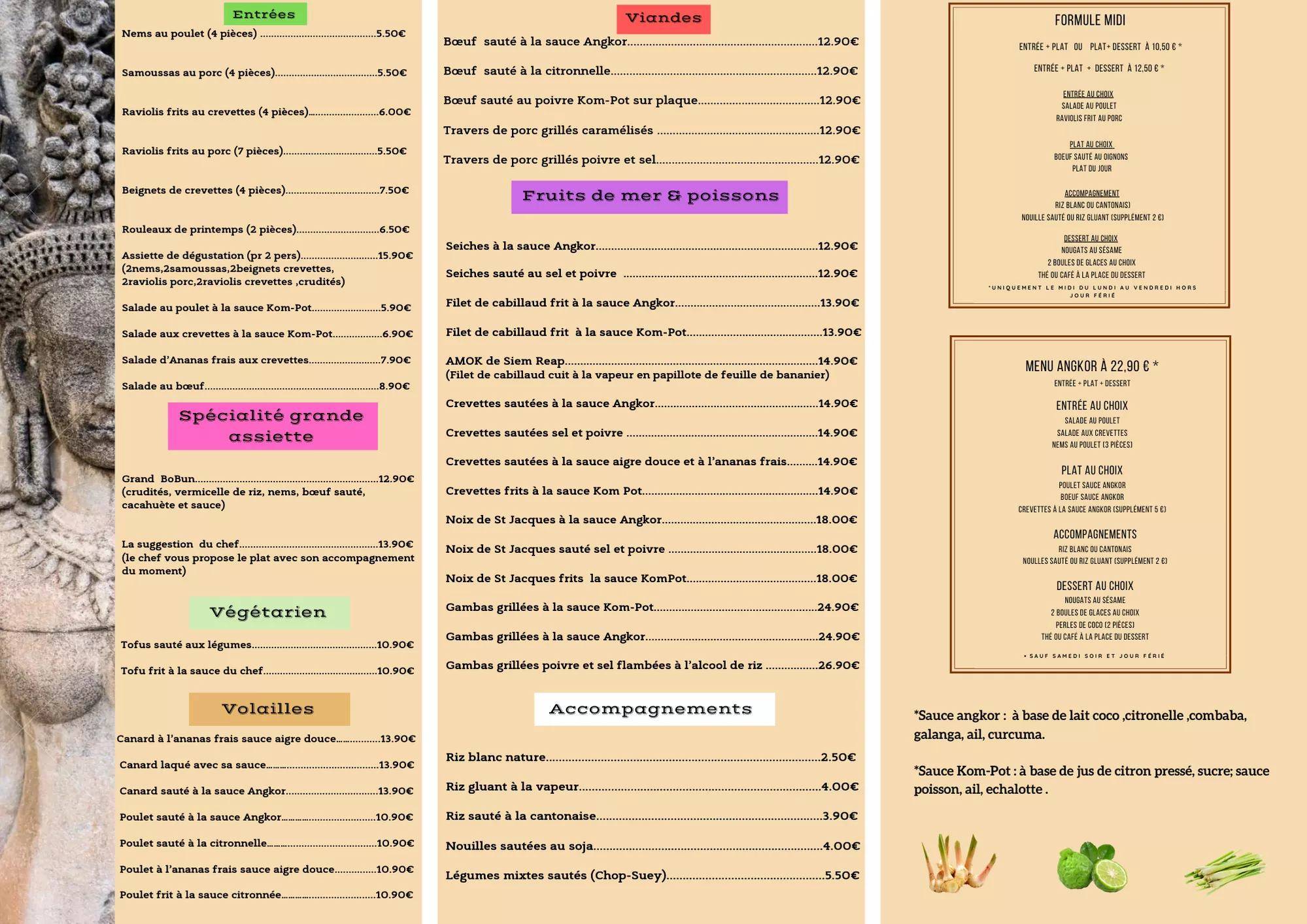 Menu de Angkor