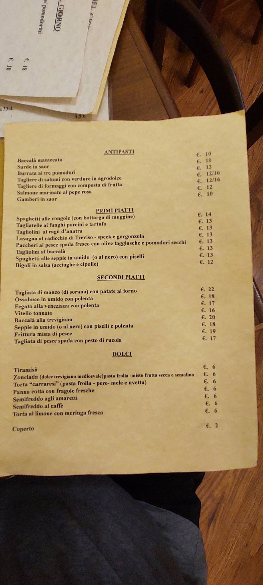 Menu di Antica Osteria Ai Carraresi 
