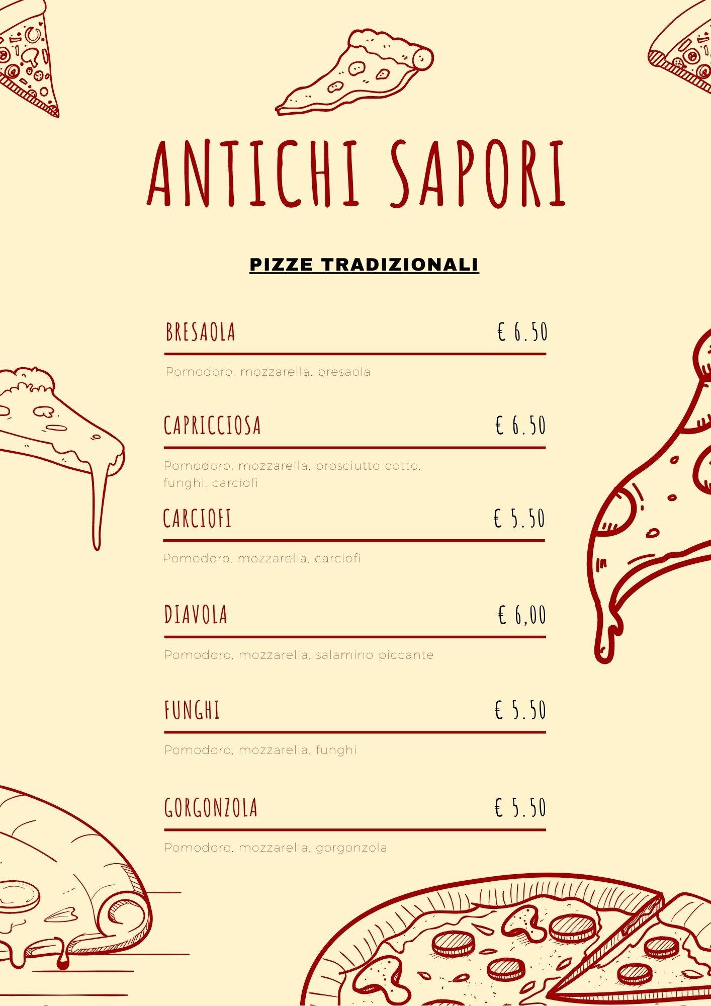 Menu di Antichi sapori trattoria pizzeria 
