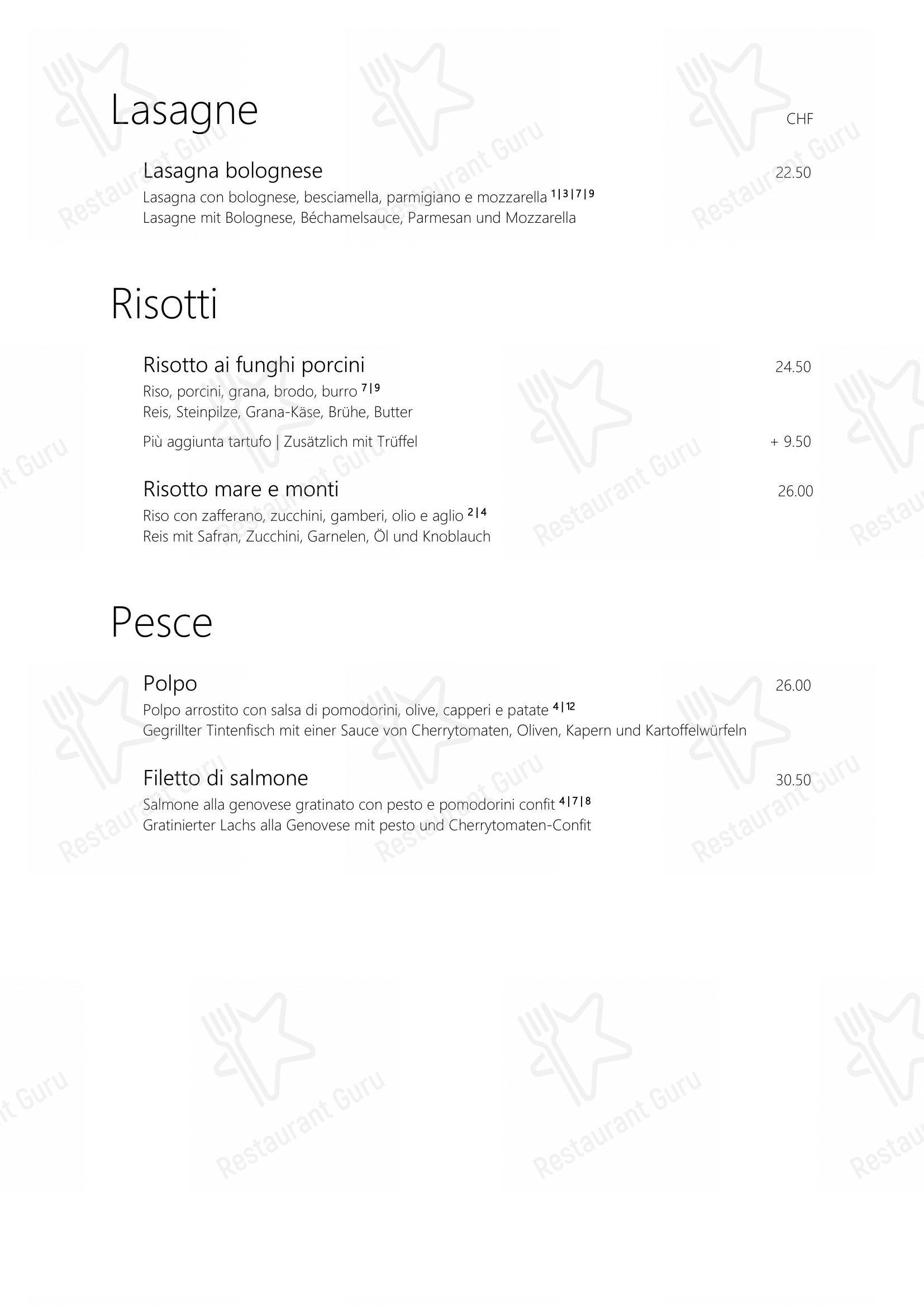 Menu per Ristorante pizzeria la vita è bella in Scuol