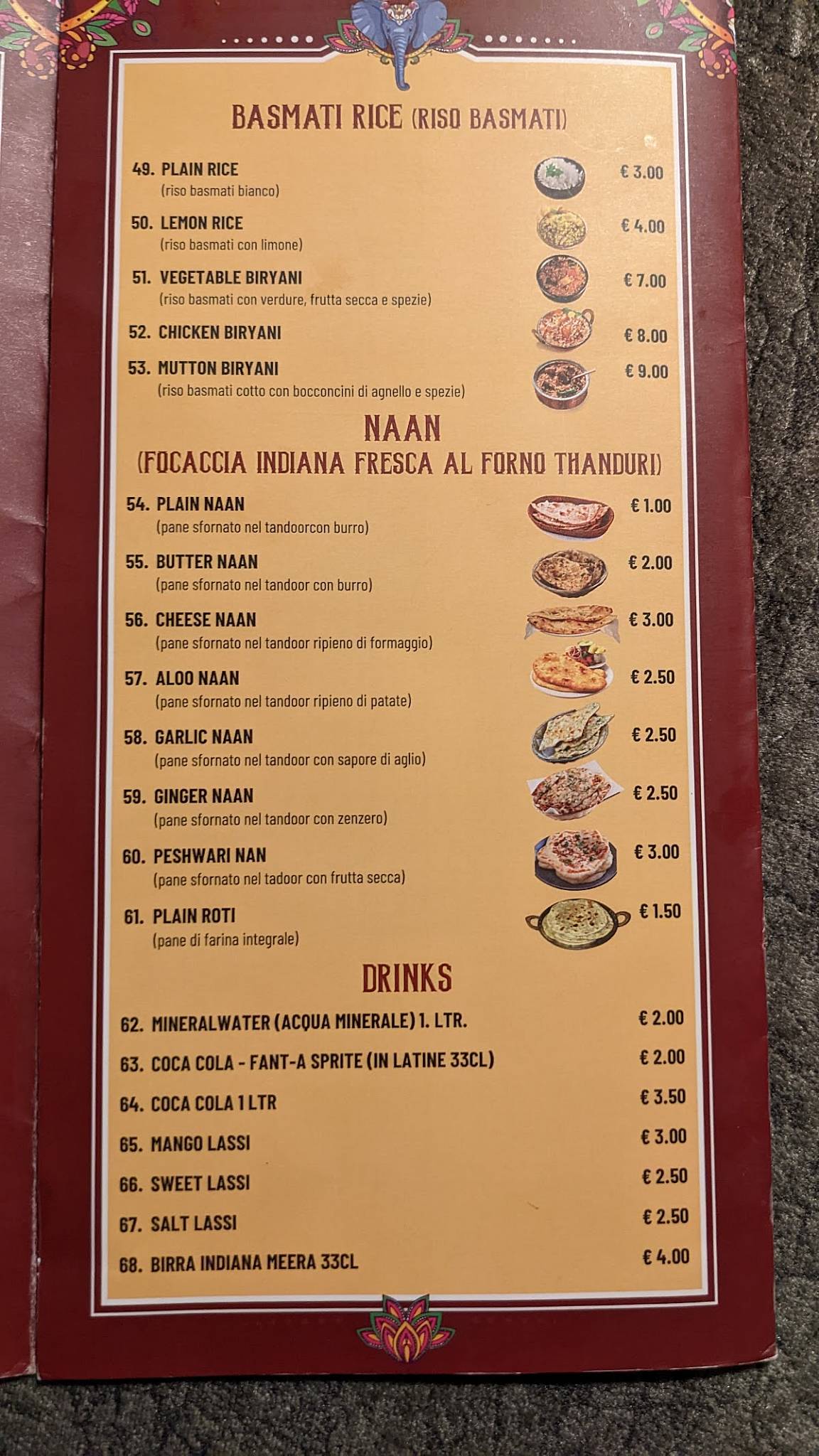 Menu di Punjabi village ristorante indiano 