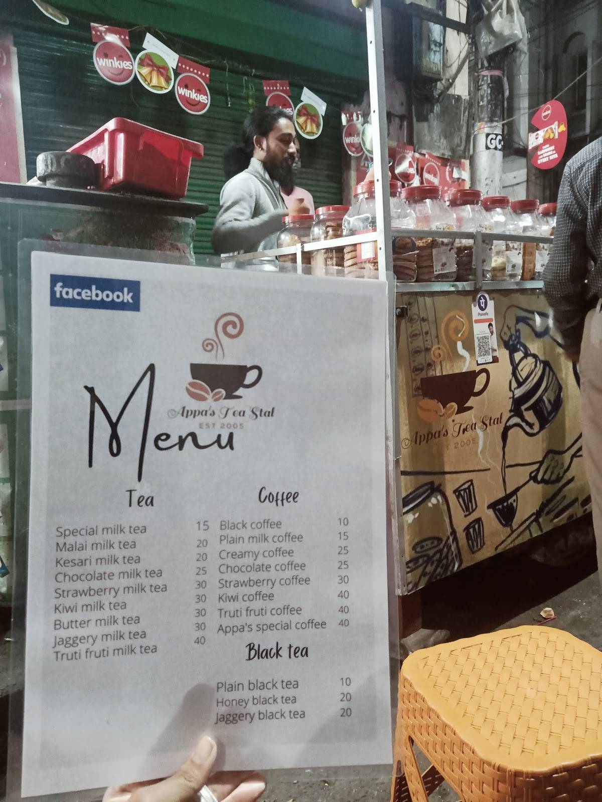 Appa's Tea Stall menu