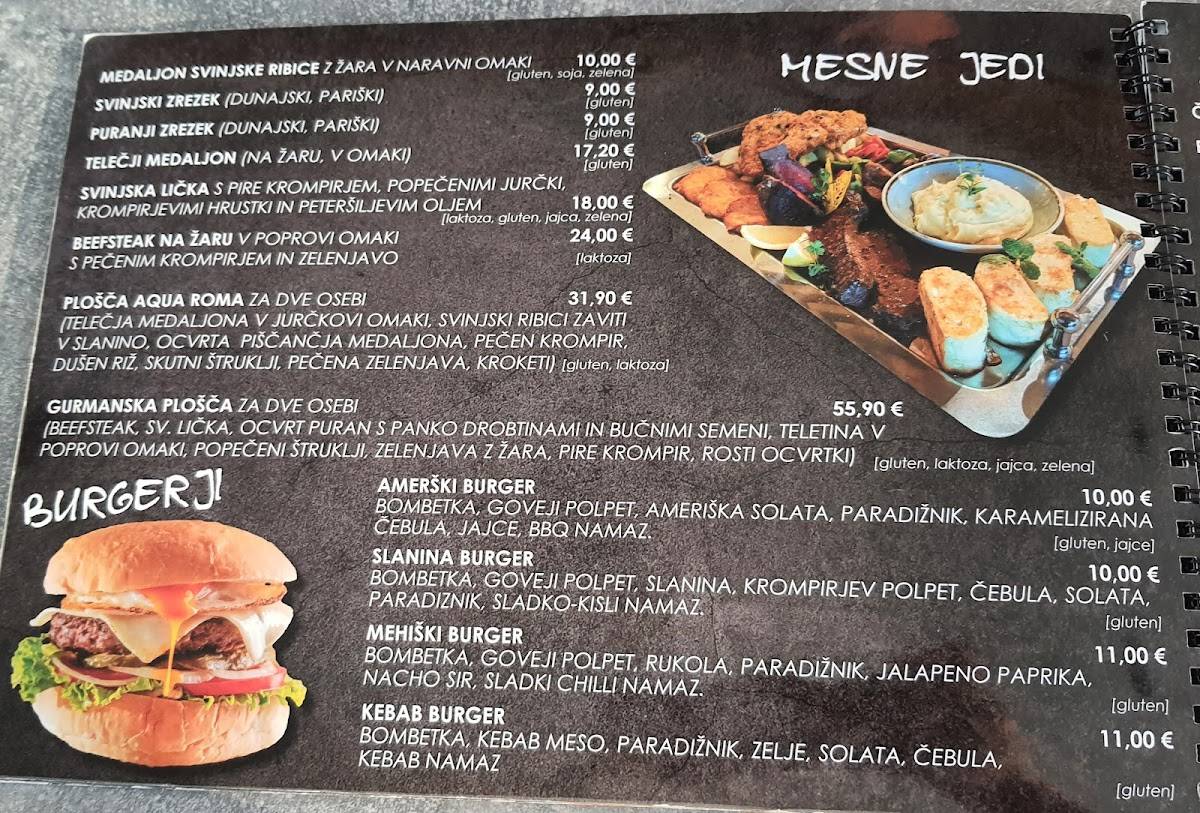 Menu di Aqua Roma 