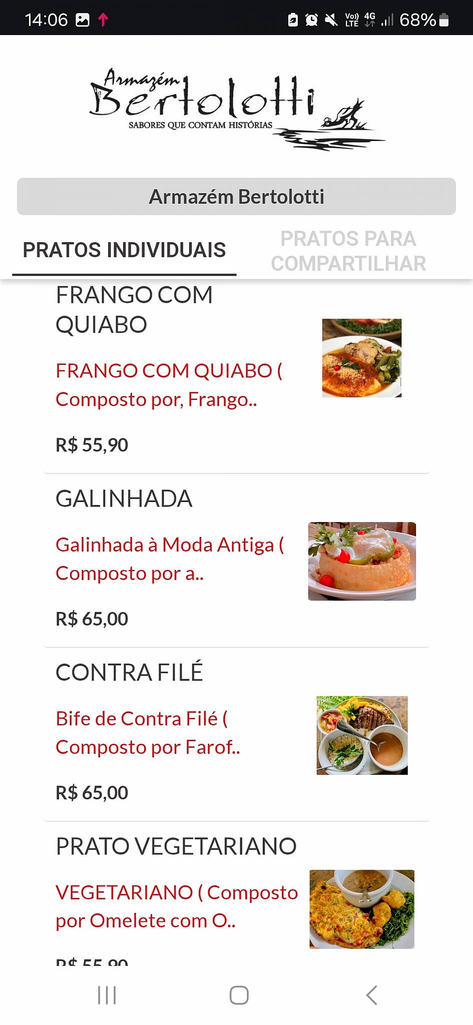 Armazém Bertolotti cardápio