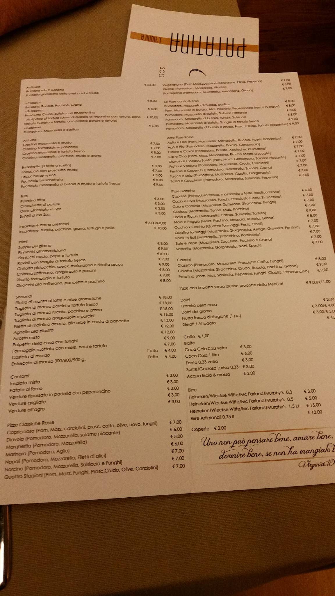 Menu di Arnold's e Patatina 