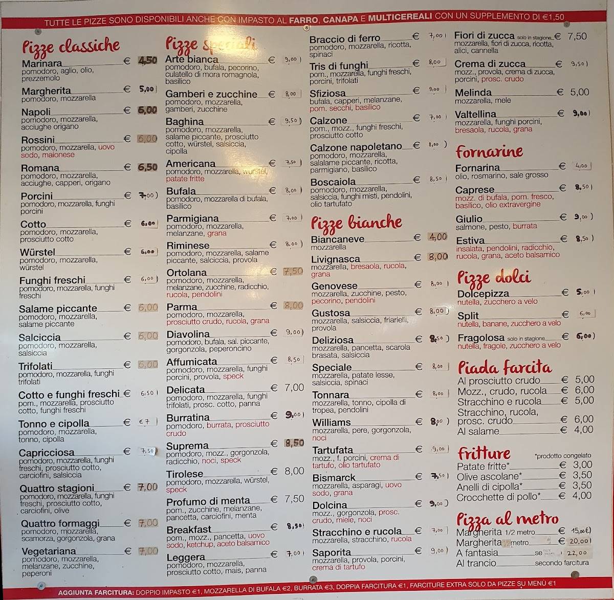 Menu di Arte Bianca Pizzeria 
