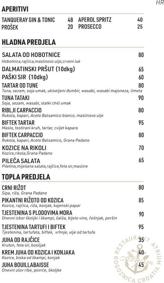 Menu di Restoran Atrium 