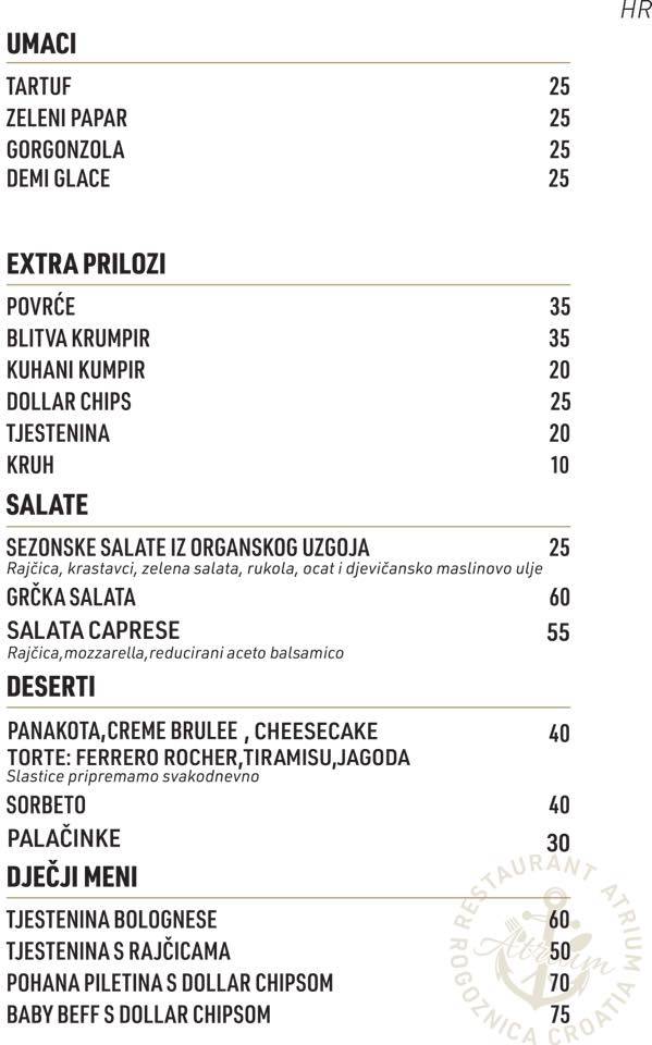 Menu di Restoran Atrium 