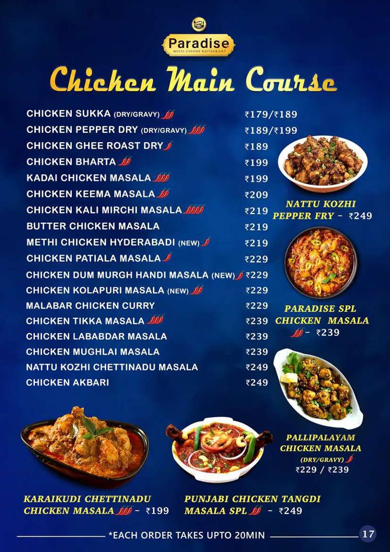 Paradise Multi Cuisine Restaurant - Best Biriyani menu