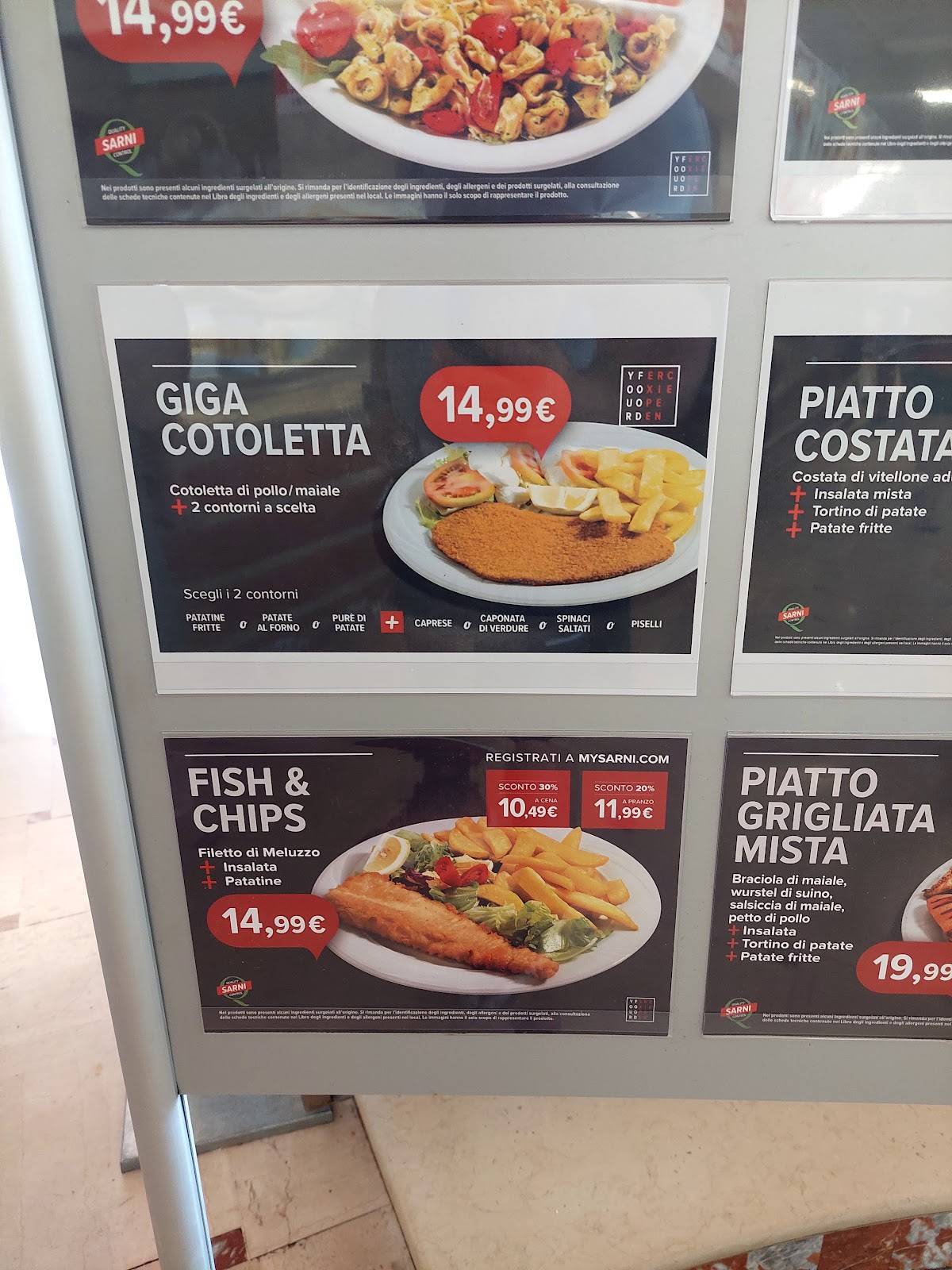 Menu di Autogrill Foglia Ovest 