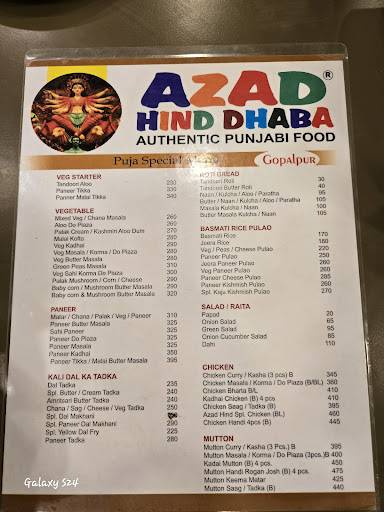 Azad Hind Dhaba menu