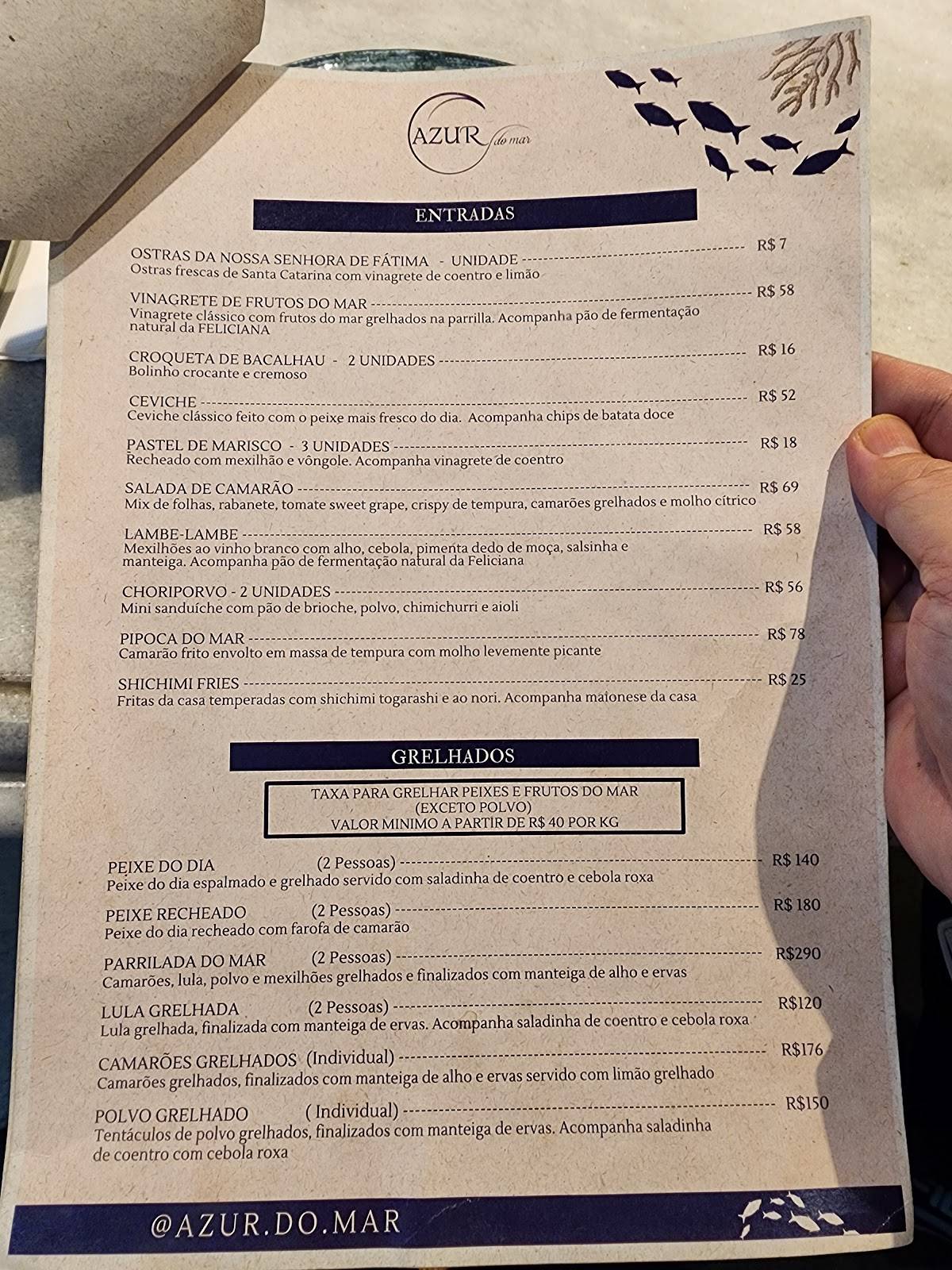 Azur do Mar cardápio