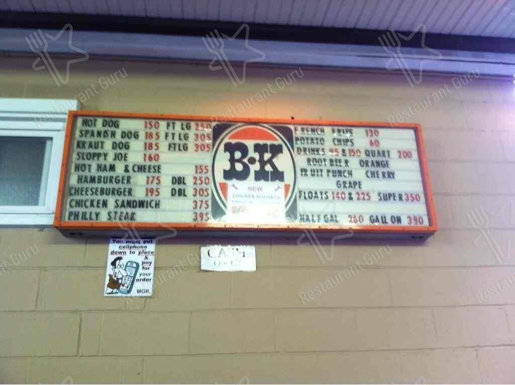 Menu At B & K Root Beer Drive In Restaurant, Akron