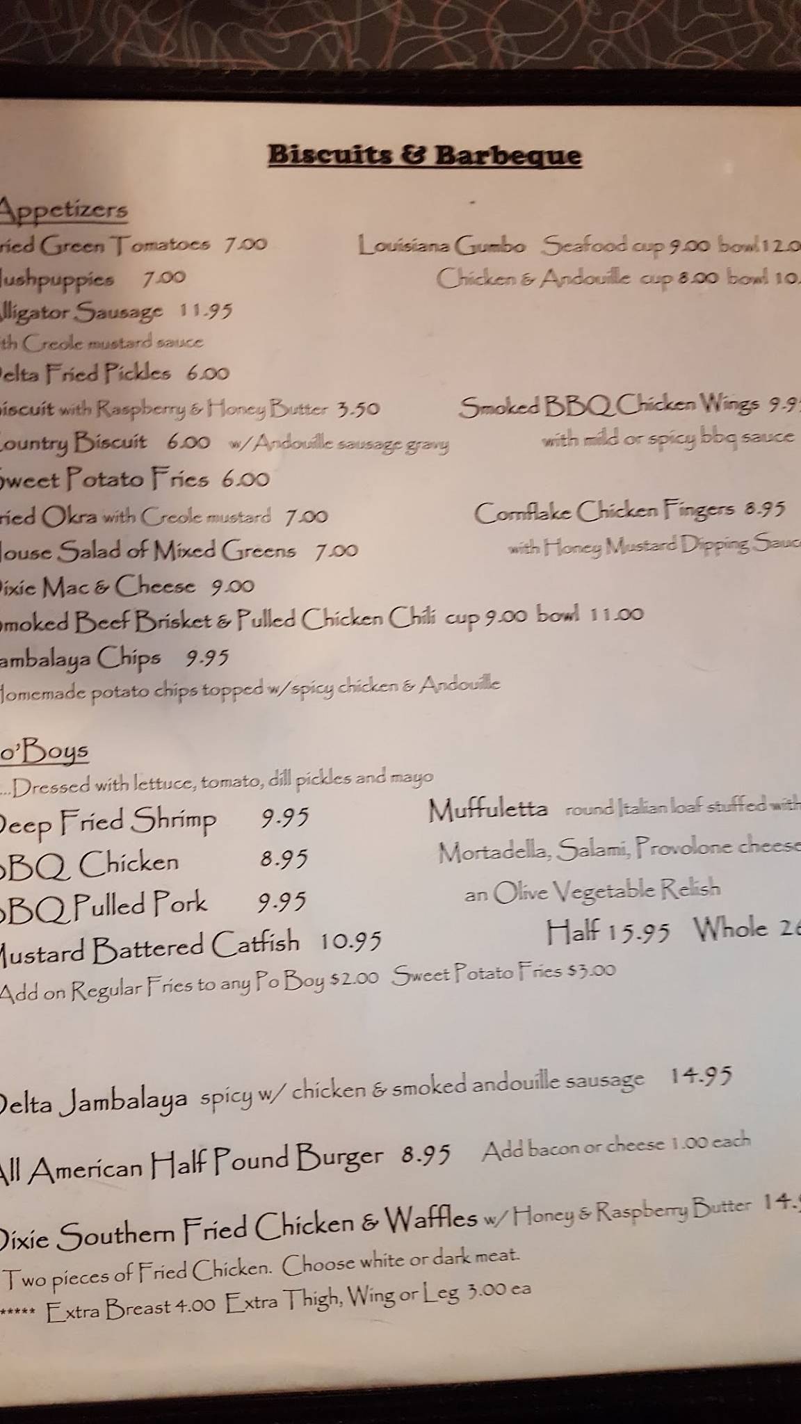 Menu at Biscuits & Barbeque, Mineola