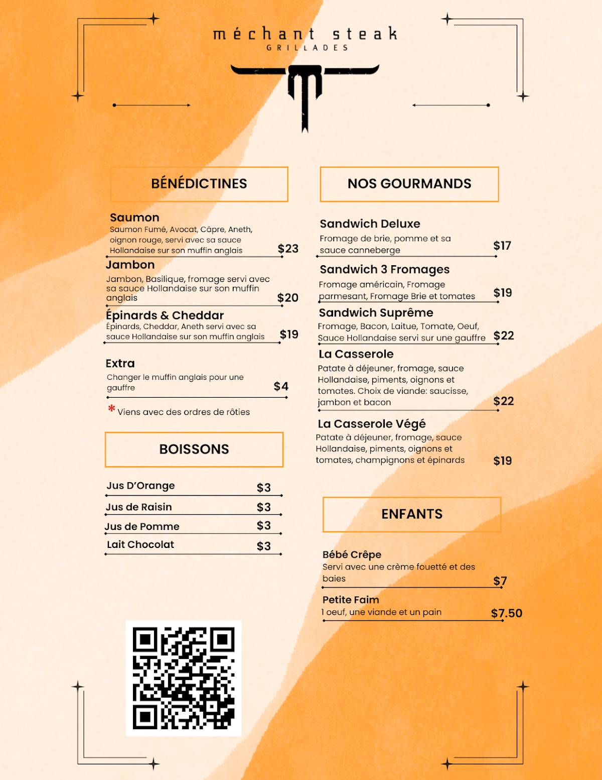 Menu de Méchant Steak