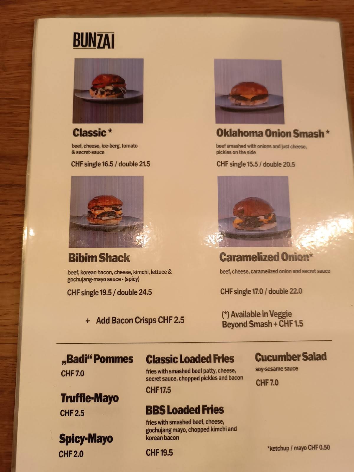 Menu di BUNZAI - Genuine Smash Burgers 
