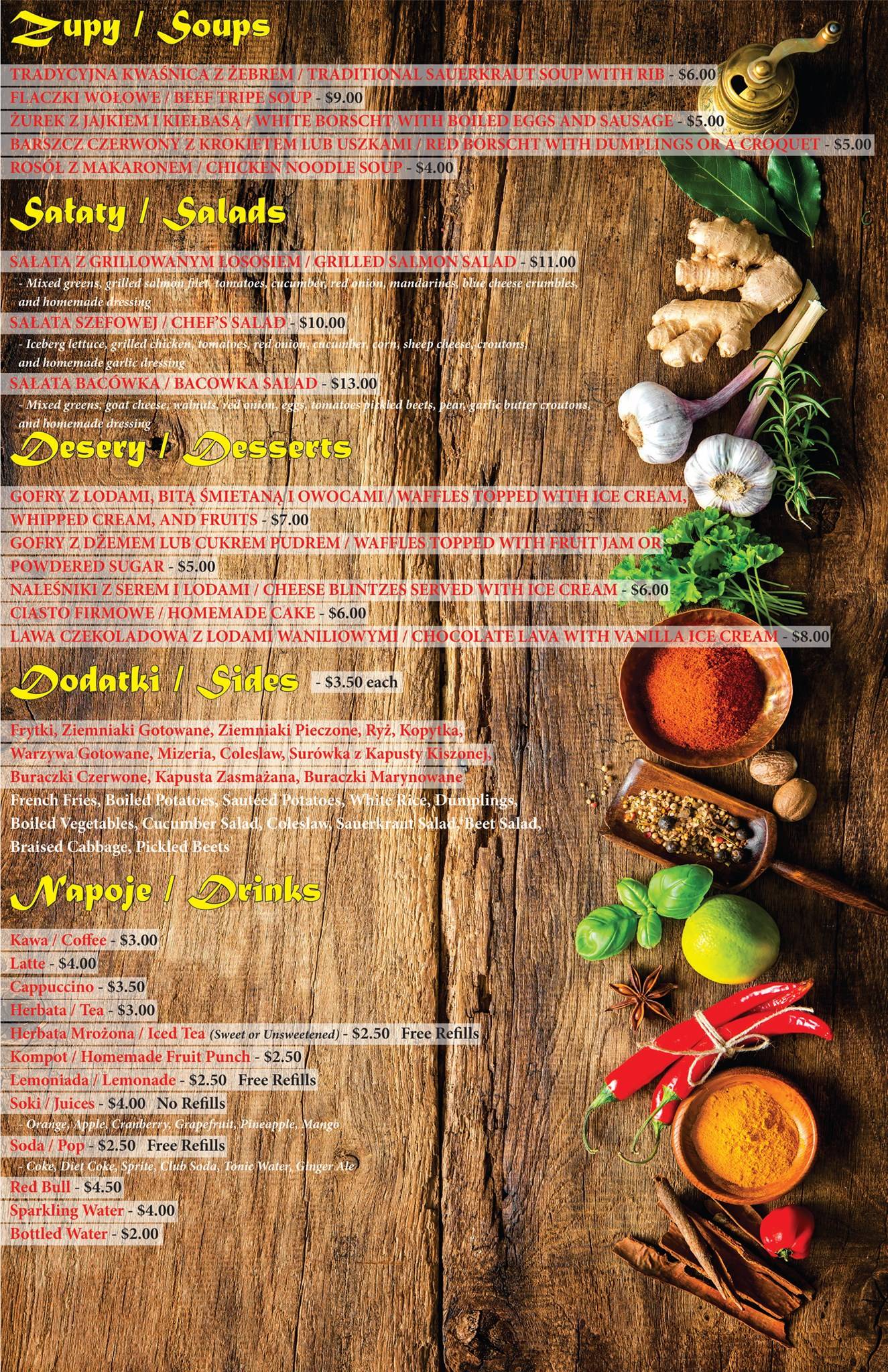 Menu at Bacowka Restaurant, Schaumburg
